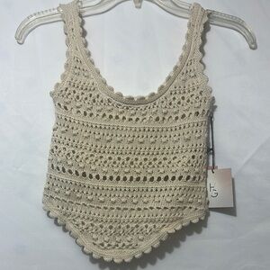 Cream Cropped Embellished Tank Top